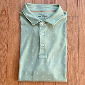 UNTUCKit Men’s Short Sleeve Polo Pima Cotton Medium Green White Flower Pattern
